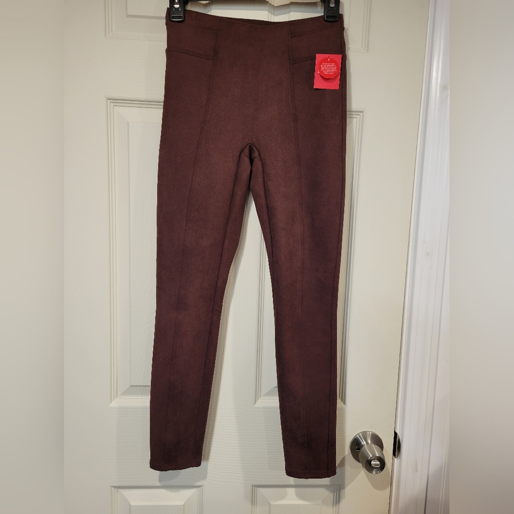 NWT Spanx Faux Suede Leggings Dark Terracotta XS Petite 20322Q
